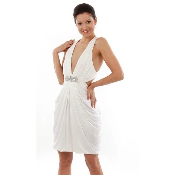 BCBGMaxAzria Dresses & Skirts - BCBGMAXAZRIA White Embellished Draped Mini Dress XXS